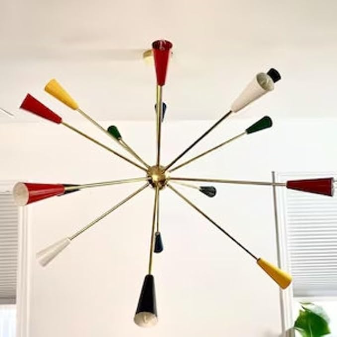 Brass Sputnik Chandelier Light 16 Arm - Mid Century Italian Stilnovo Style Light - Nordic Lamp Chandelier Ceiling Hanging light - Image 2