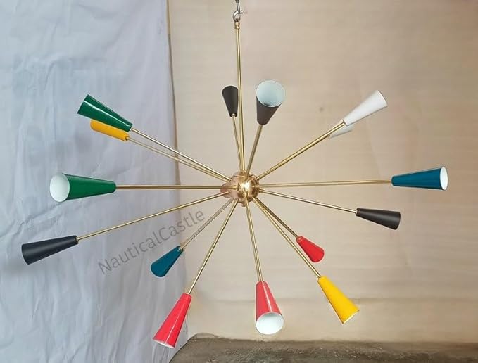 Brass Sputnik Chandelier Light 16 Arm - Mid Century Italian Stilnovo Style Light - Nordic Lamp Chandelier Ceiling Hanging light