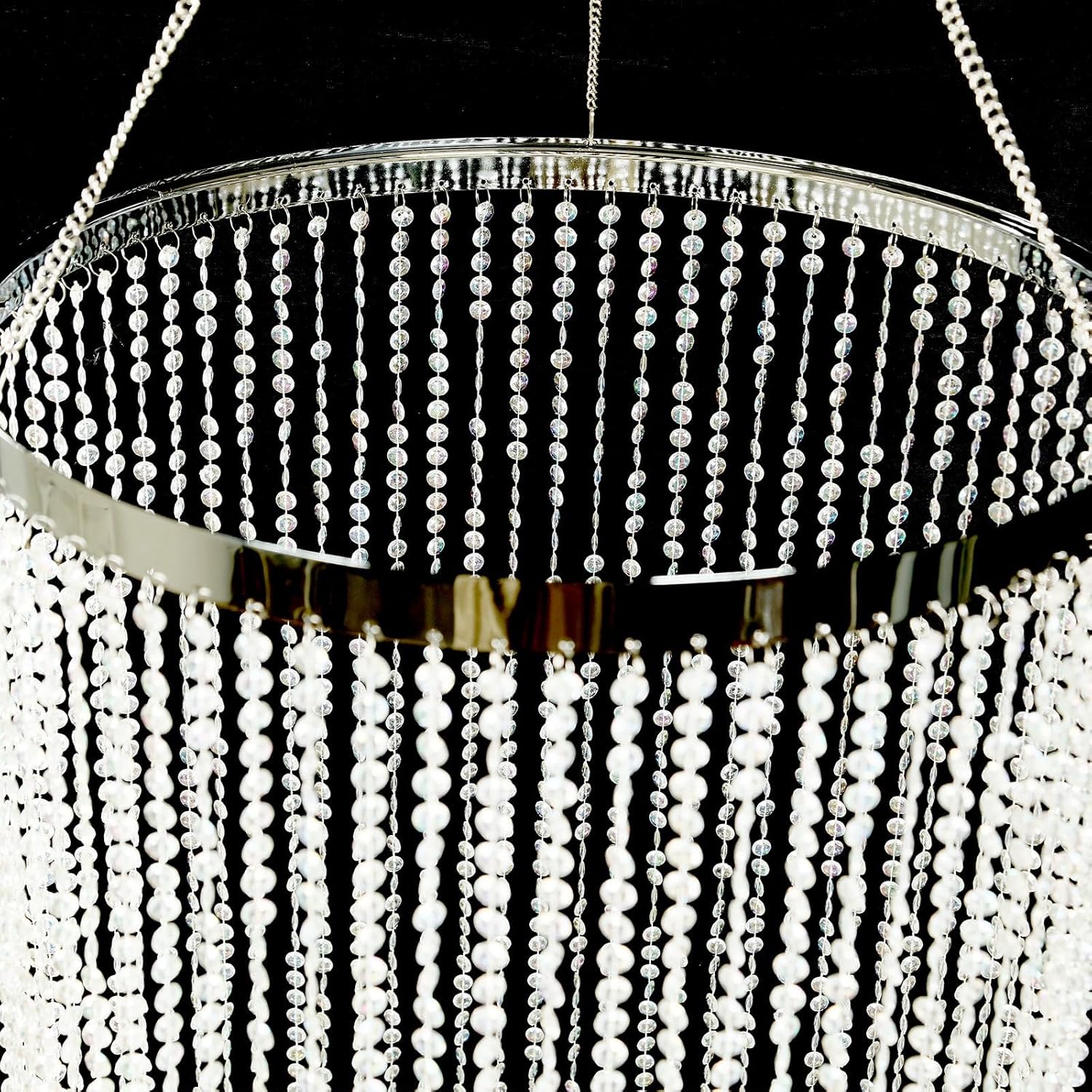 Large Metal & Crystal Beaded Hanging Chandeliers - Image 2
