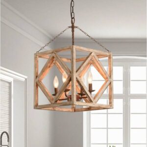 Shabby chic wooden chandelier tonneau style 4 lights